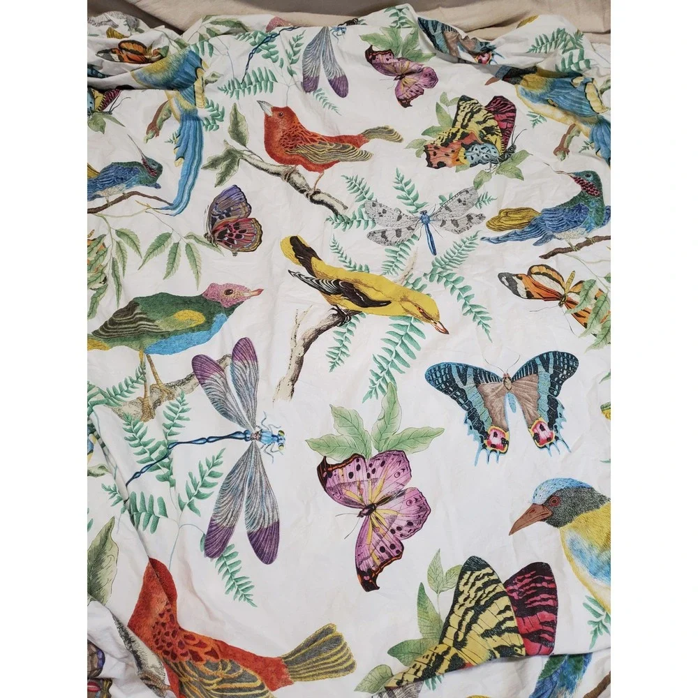 Pottery Barn Spring Fauna Bird Print Percale Full Queen Duvet 2 Regular Sham
